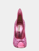 Escarpins ouverts à talon en textile pailleté - Rose