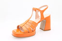 Sandale à talon en cuir verni - Orange