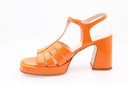 Sandale à talon en cuir verni - Orange